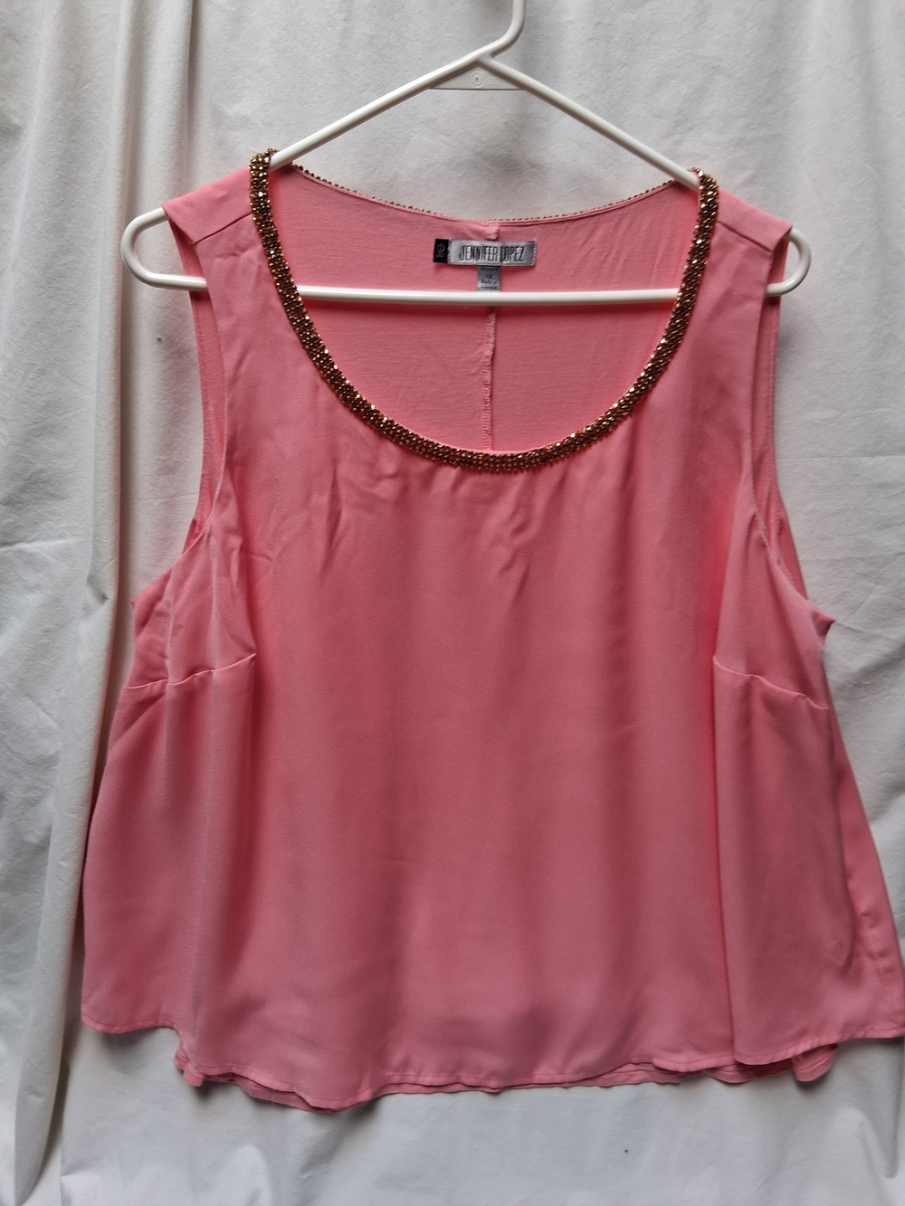 Jennifer Lopez Pink Beaded-Neck Sleeveless Top
